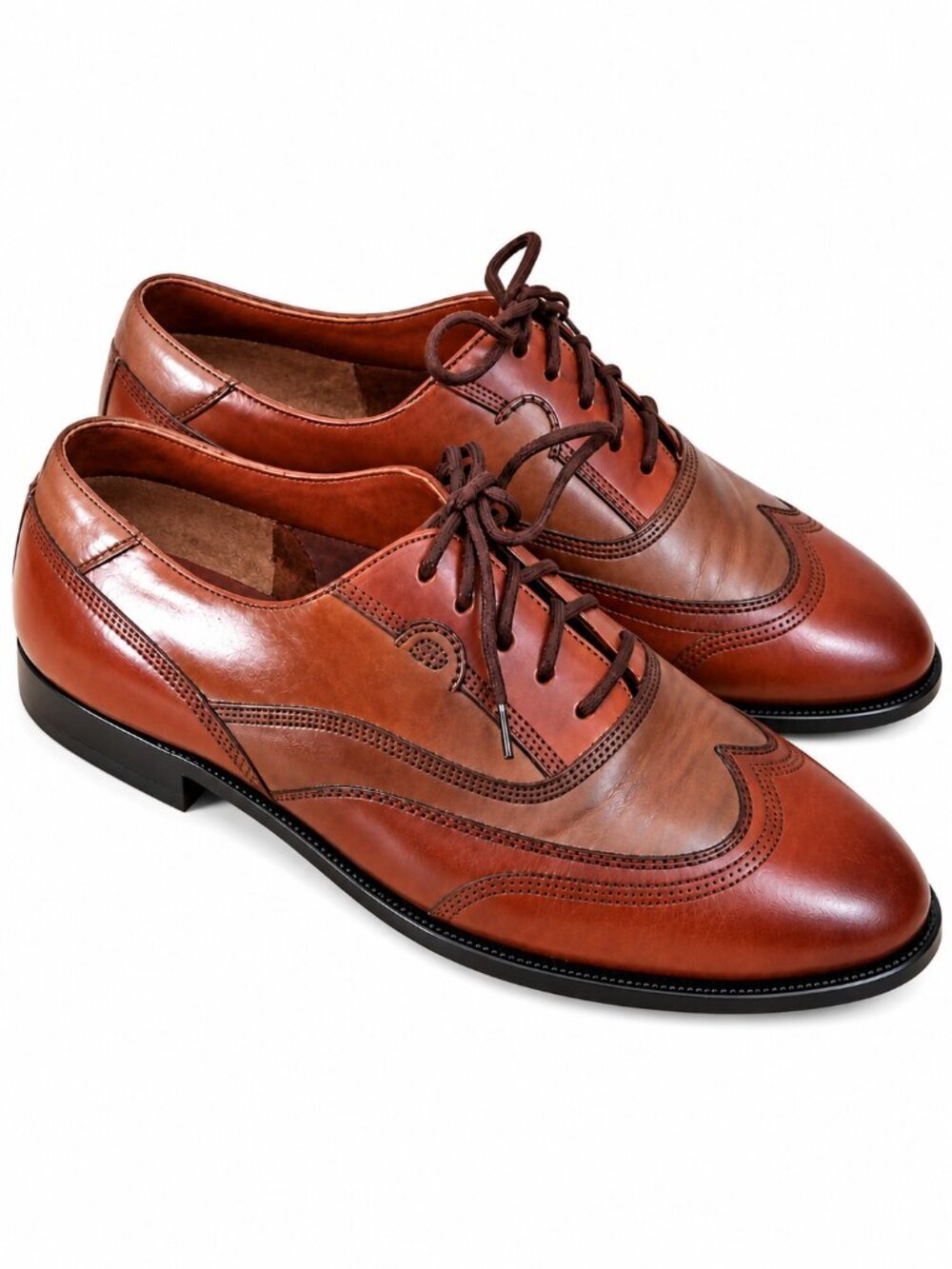 Giorgio Brutini Mens Cognac Brown Leather Wingtip Brogue Oxfords 8.5 Old Money